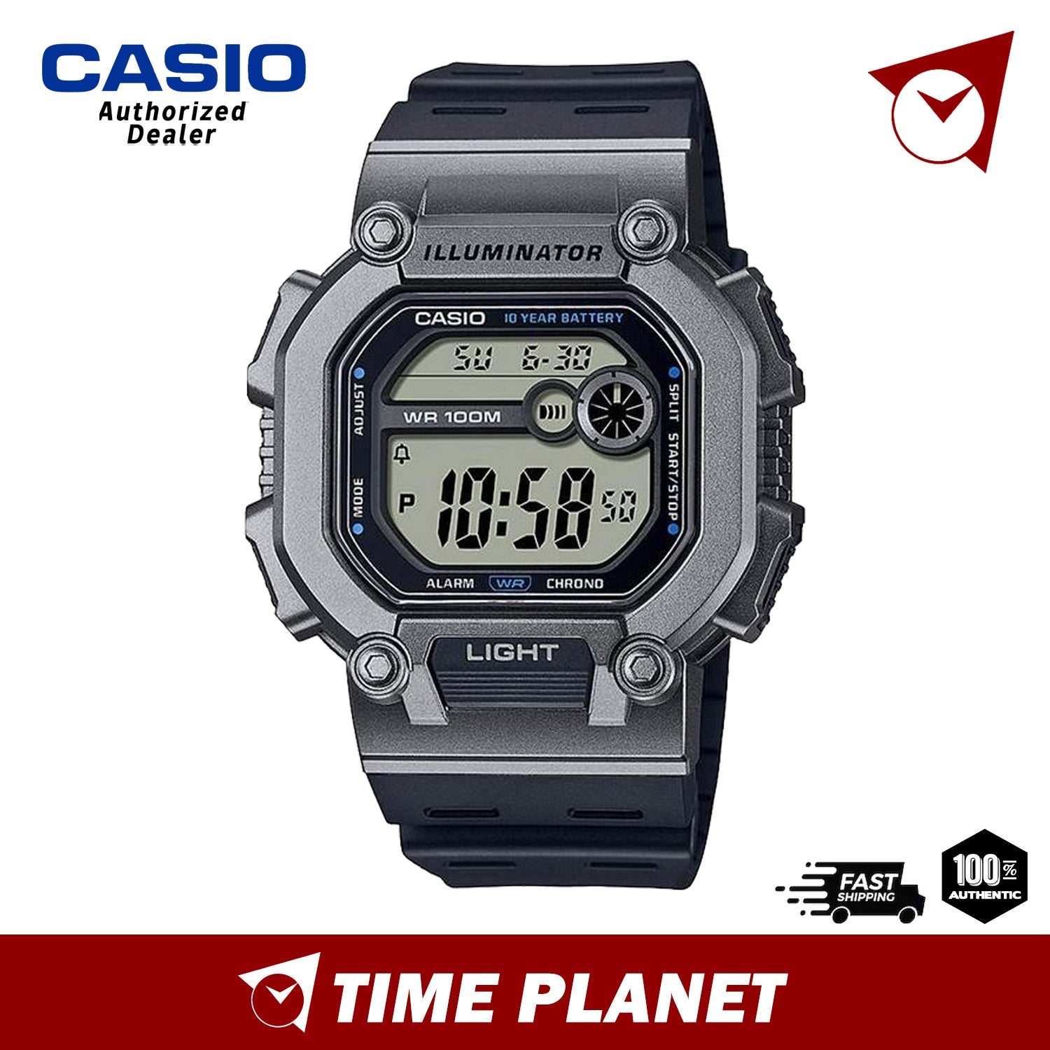 Casio W-737H-1A2VCF - Orologio Sportivo Uomo Donna 100m LED Cronometro Doppio Fuso Orario