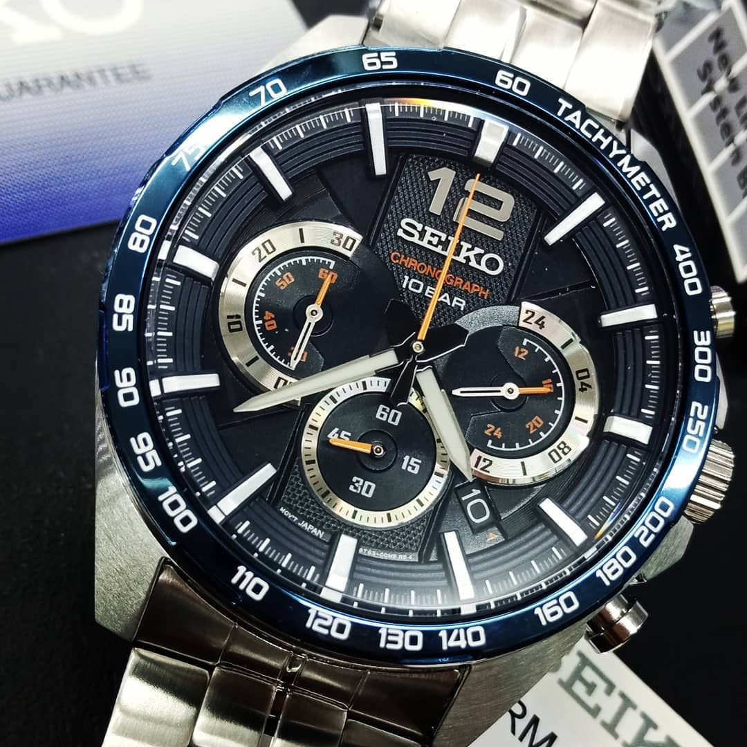 Seiko SSB345P1 Orologio Uomo Cronografo Quarzo - Quadrante Nero E Cinturino In Gomma - Stile Casual, Impermeabile 100mt