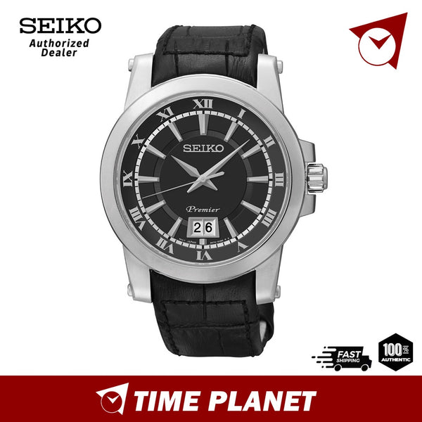 [Official Warranty] Seiko Premier Black Dial Black Leather Men's Analog Watch SUR015P2